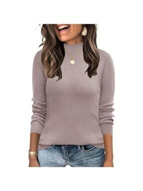 Women mock neck long sleeve knit sweater lightweight pullover casual top